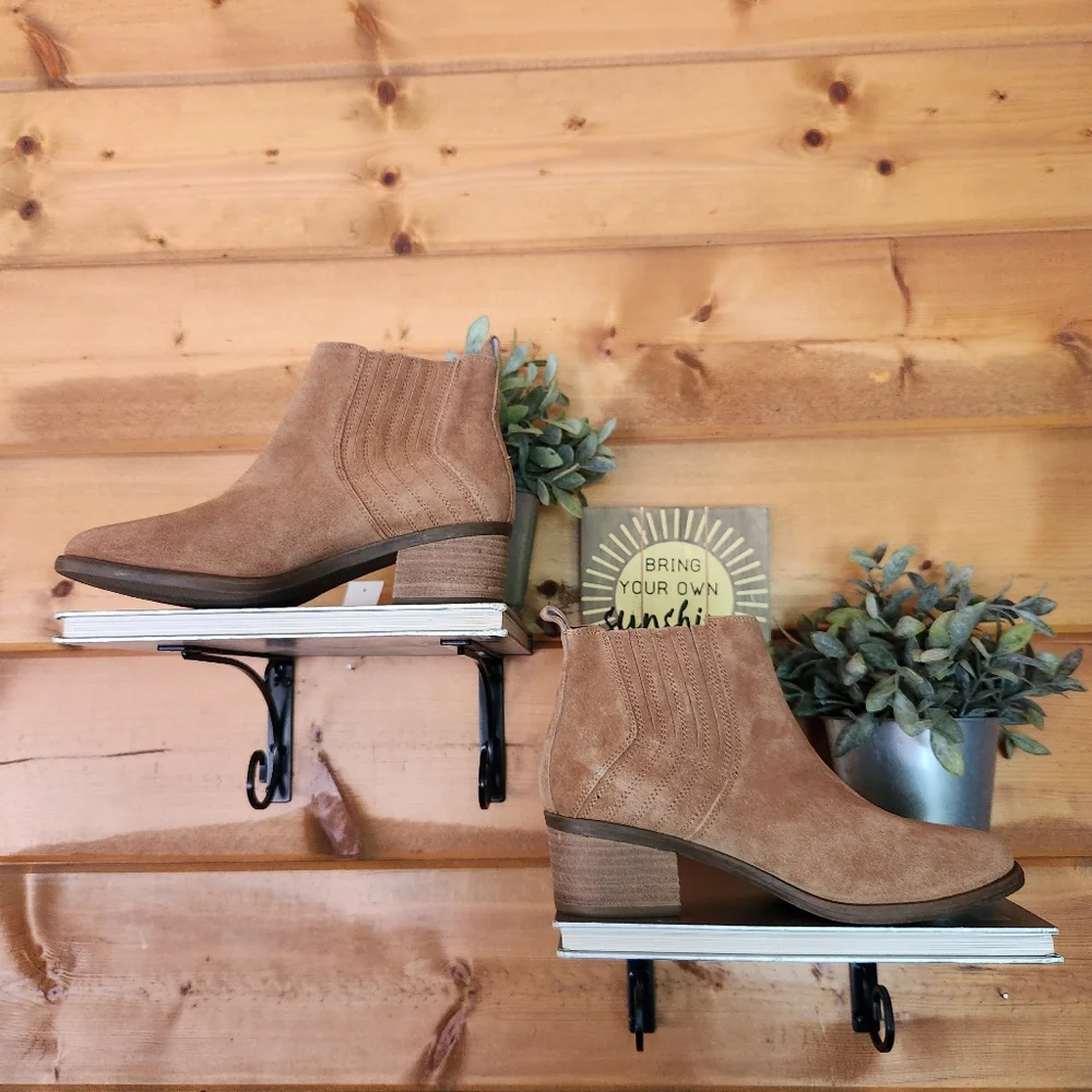Franco Fortini Darcie Ankle Boots Camel Leather Suede Block Heel‎ Pull On Size 9